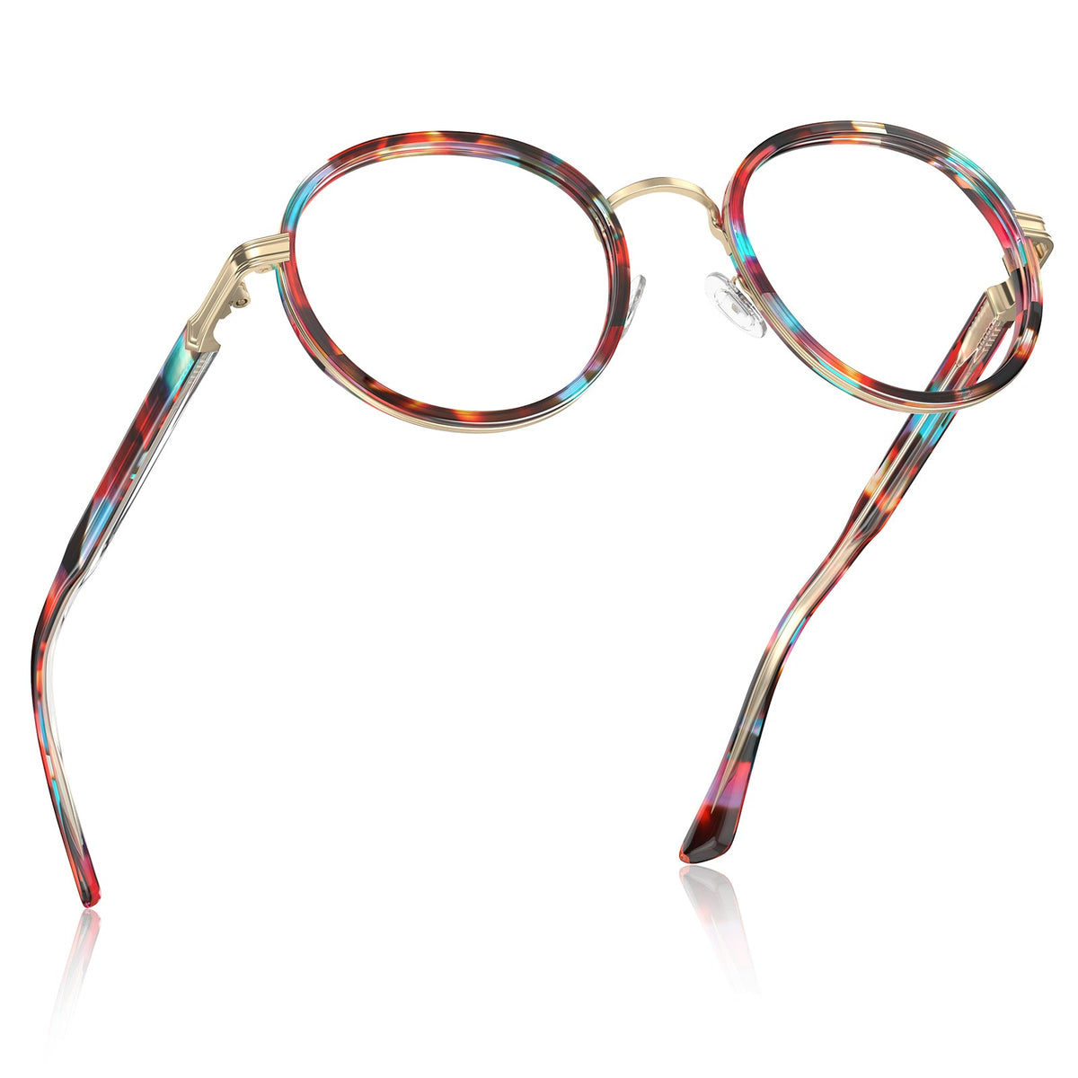 IGIOO Women's Round Prescription Eyeglasses Colorful Tortoiseshell Acetate Frames fly