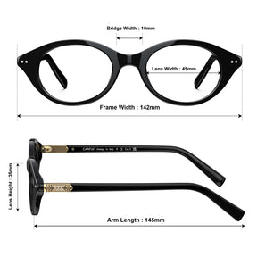 IGIOO Black Oval Acetate Eyeglasses Italian Design Women's Frames-sizes