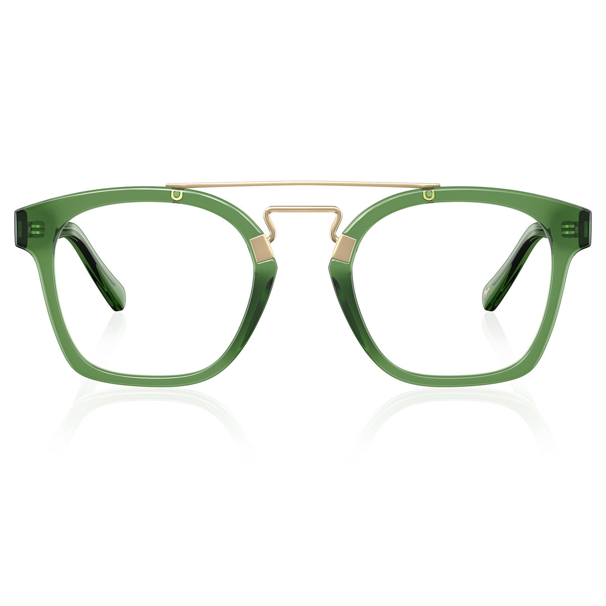 IGIOO CA5399 Queen Clear Green Acetate Eyeglasses Front View - Double Bridge Women's Frames with Gold Metal Bar, Square Lens Shape front