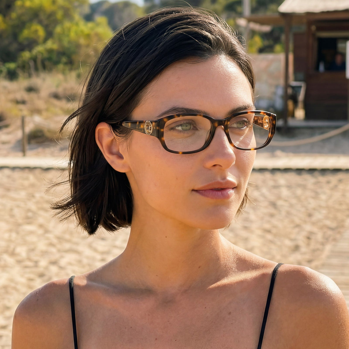 IGIOO Tortoiseshell Premium Acetate Eyeglasses Italian Design with Signature Deer Logo Temple women lifestyle