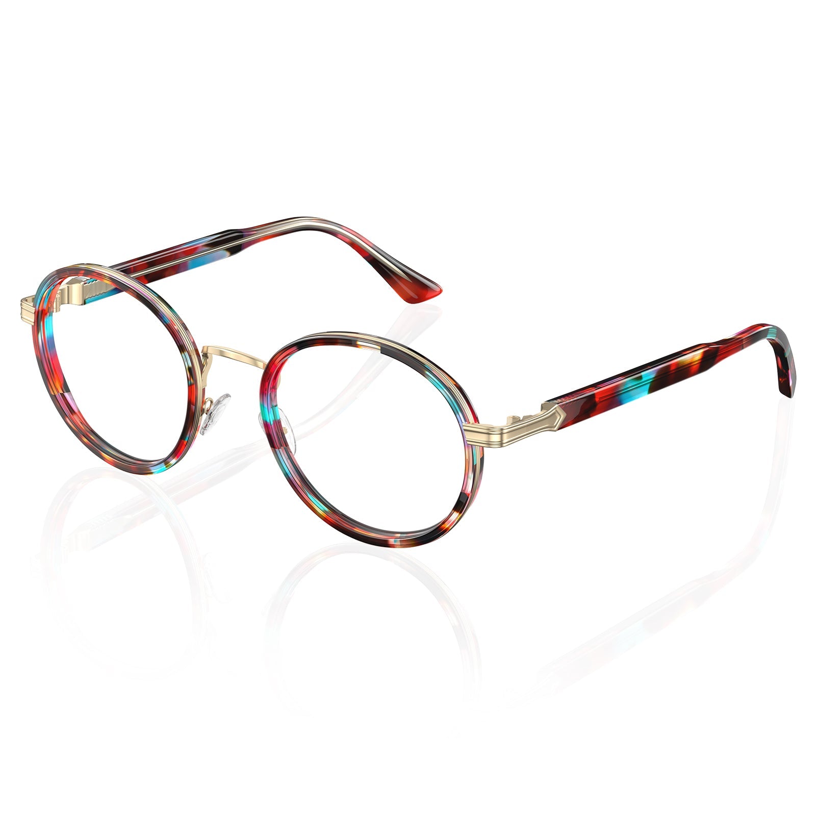 IGIOO Women's Round Prescription Eyeglasses Colorful Tortoiseshell Acetate Frames angle