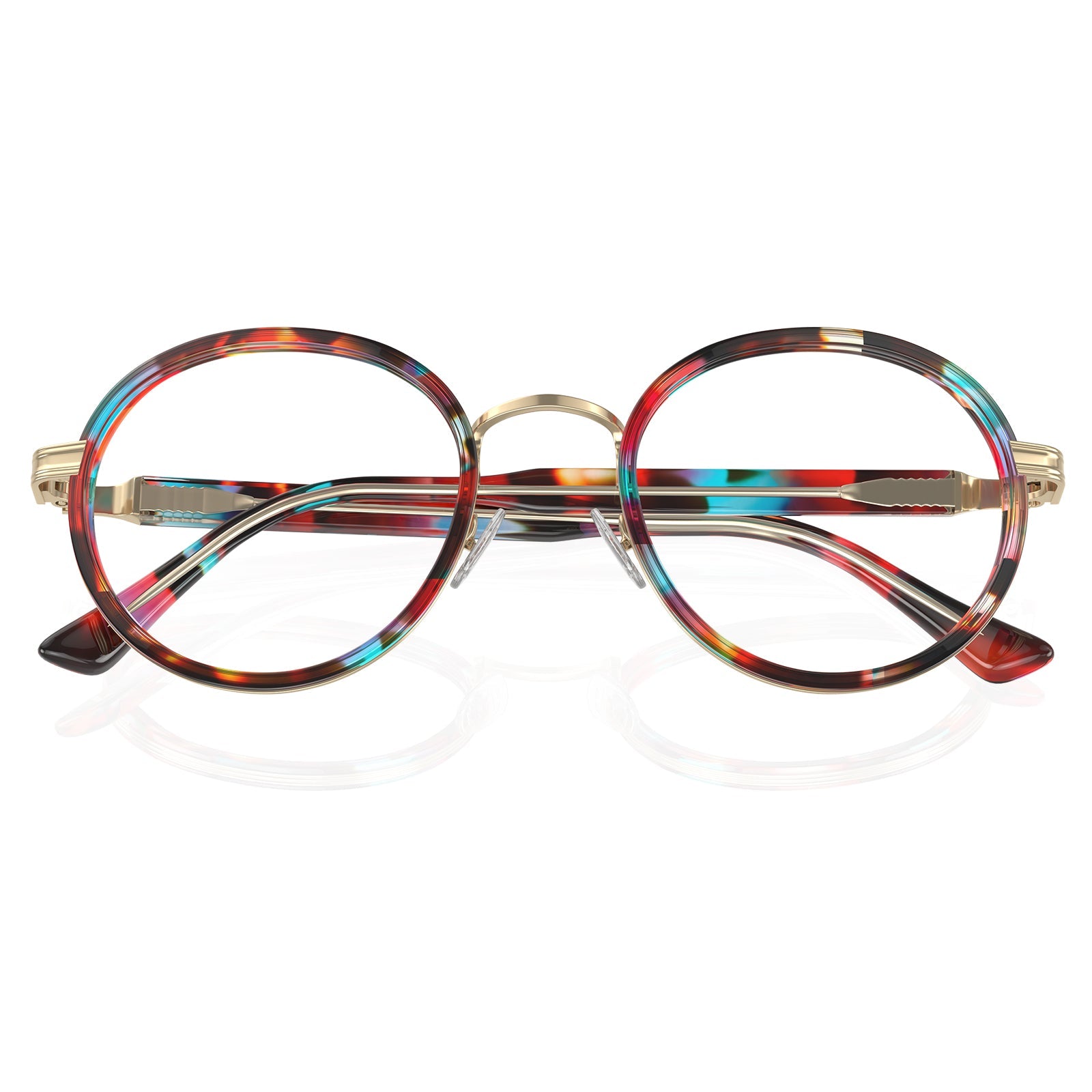 IGIOO Women's Round Prescription Eyeglasses Colorful Tortoiseshell Acetate Frames flod