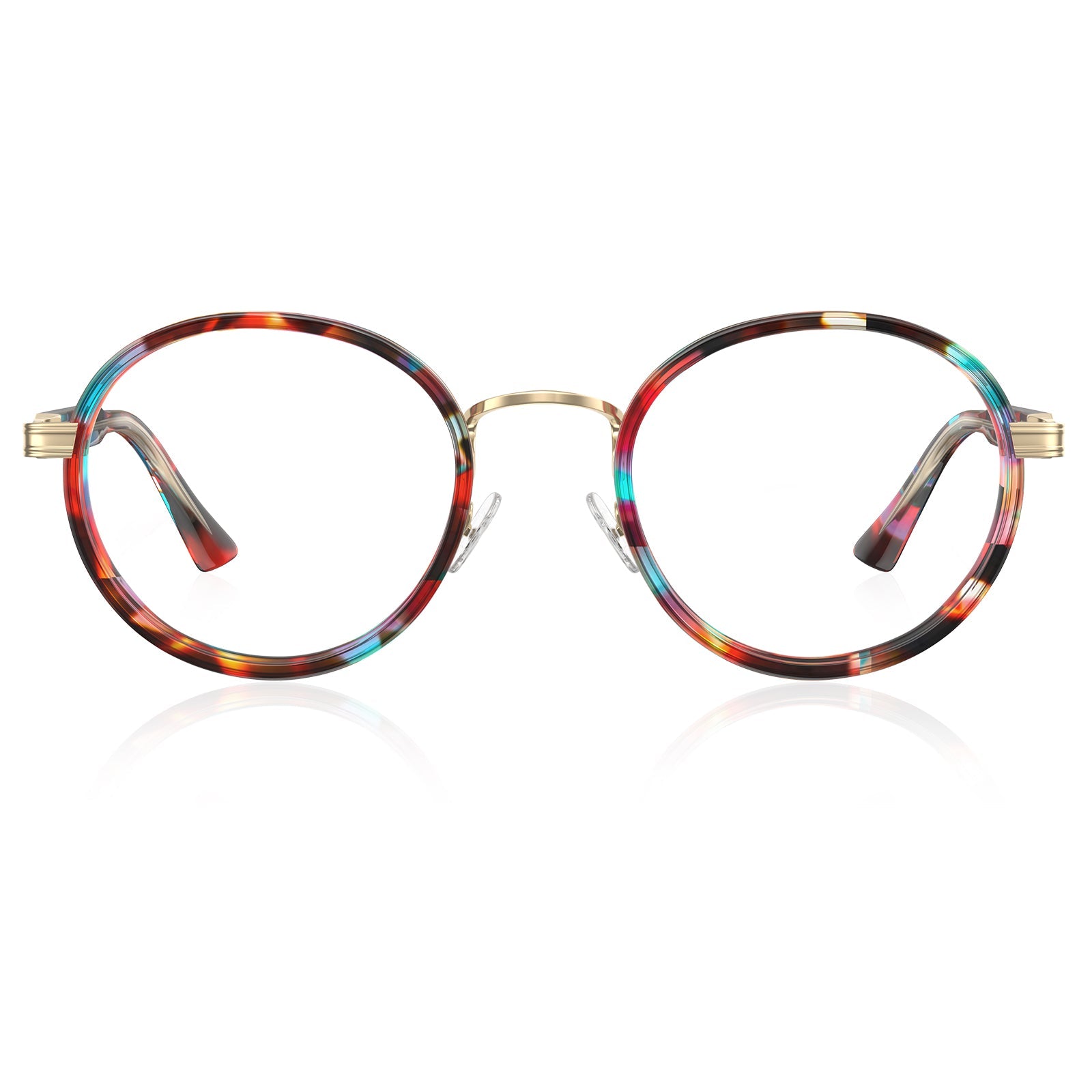 IGIOO Women's Round Prescription Eyeglasses Colorful Tortoiseshell Acetate Frames front