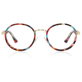 IGIOO Women's Round Prescription Eyeglasses Colorful Tortoiseshell Acetate Frames front