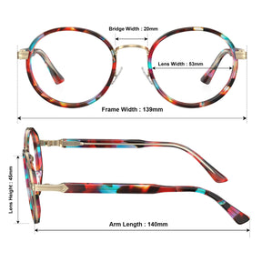 IGIOO Women's Round Prescription Eyeglasses Colorful Tortoiseshell Acetate Frames sizes