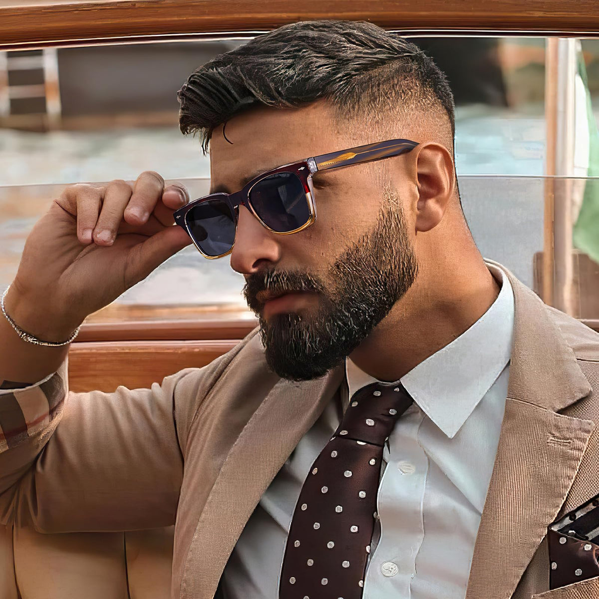 IGIOO-uv-protection-lightweight-tr-square-brown-gold-frame-polarized-sunglasses-model