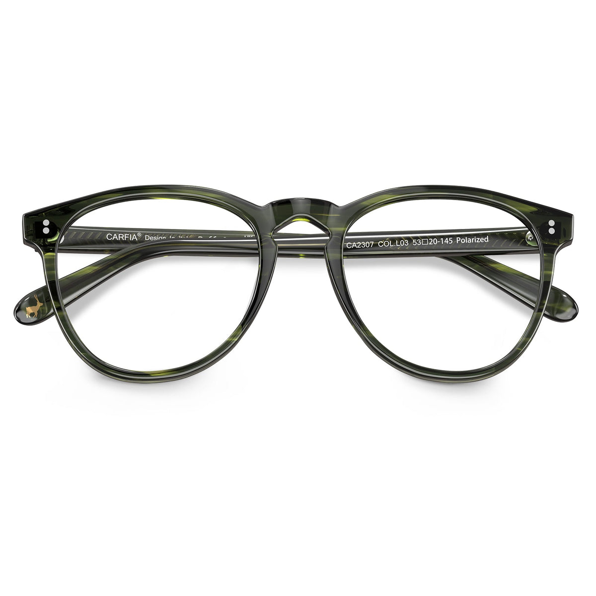 Round green tortoise eyeglasses Orlanda CA2307-FL03 worn lifestyle image Italian handmade prescription frames