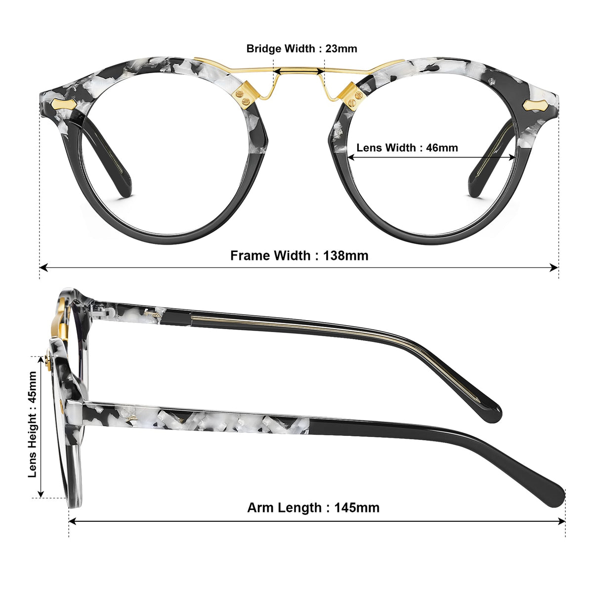 tortoise-acetate-eyeglasses-black-and-white-round-full-rim-frame-everyday-use-eyewear-size