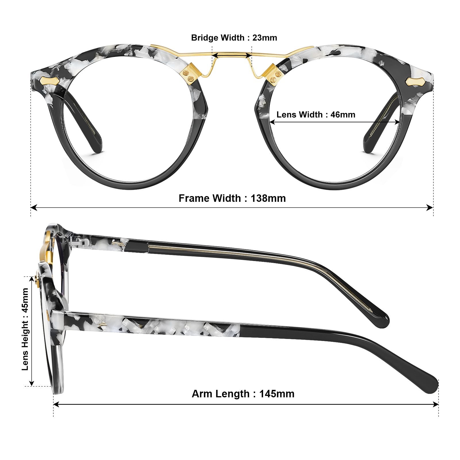 tortoise-acetate-eyeglasses-black-and-white-round-full-rim-frame-everyday-use-eyewear-size