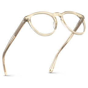 Transparent gold acetate eyeglasses on model - unisex prescription frames
