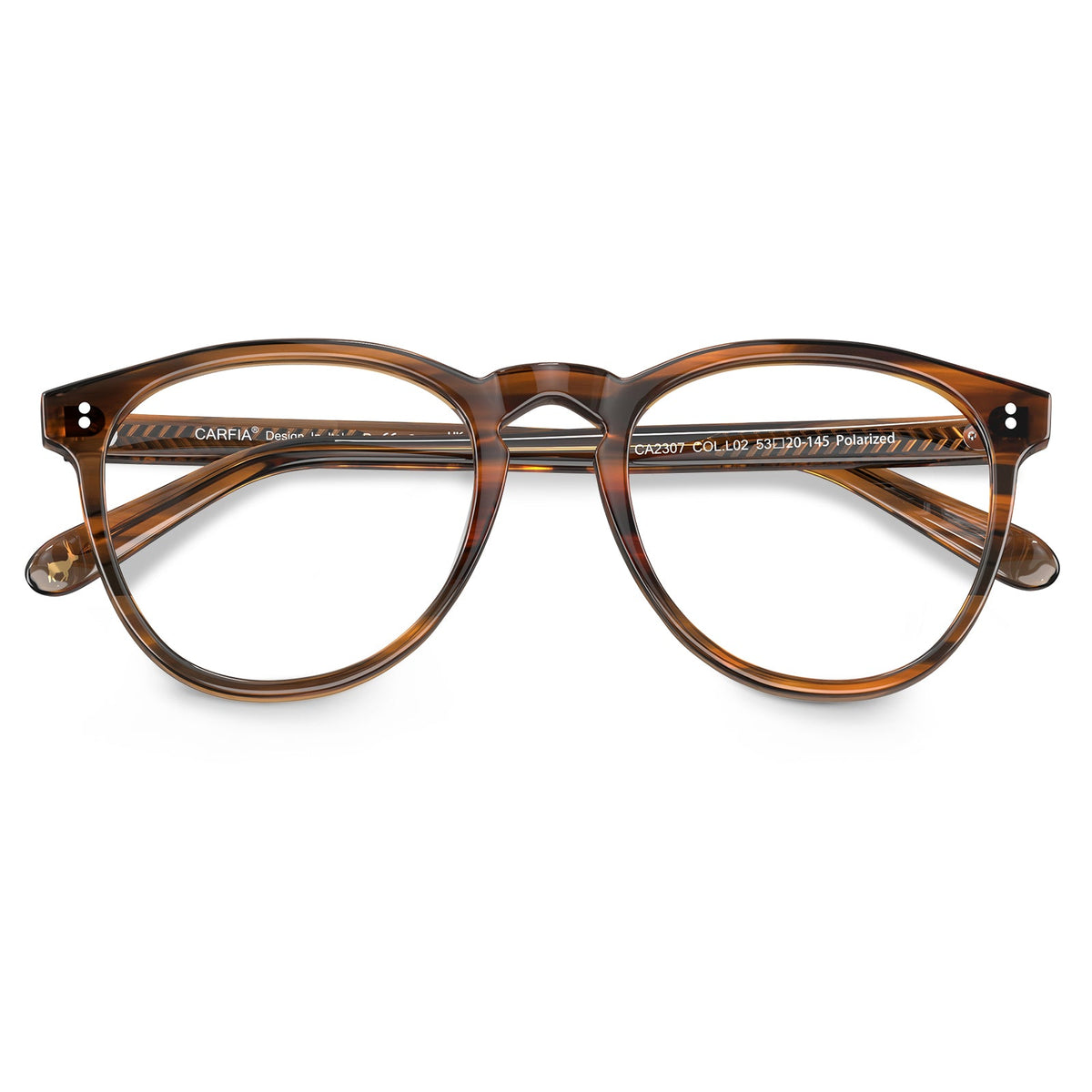 Unisex striped brown eyeglasses Orlanda CA2307-FL02 lifestyle image worn prescription ready frames medium fit flod